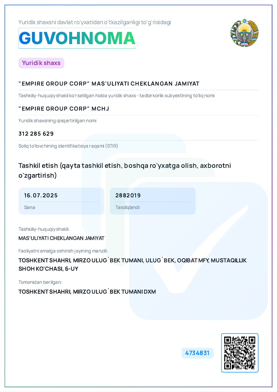 Davlat ro'yxatidan o'tganlik guvohnomasi